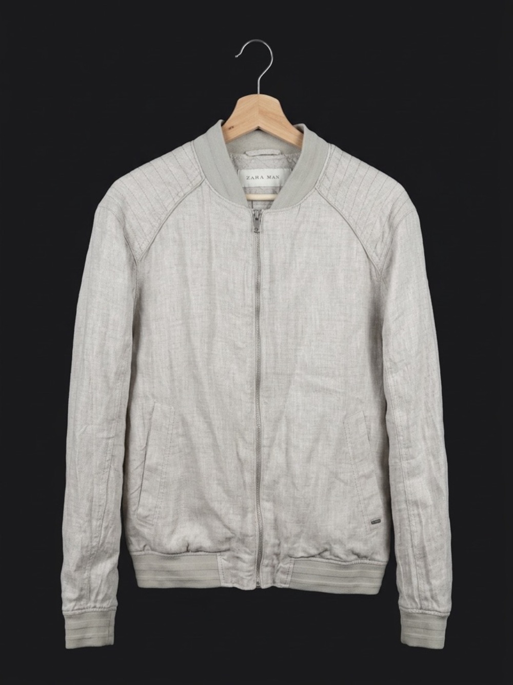 Zara Light Gray Linen-Blend Bomber Jacket